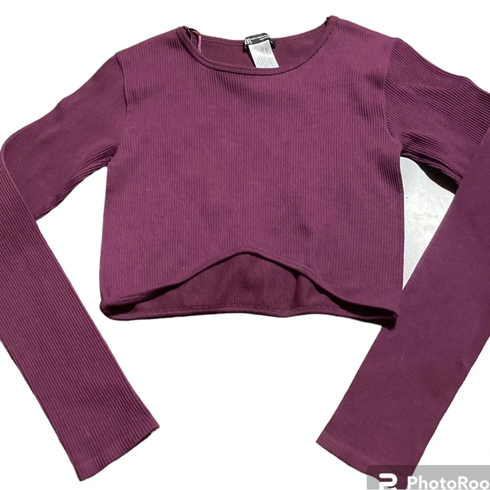 Zara‎ Women's Top M Purple Nylon with Elastane Long Sleeve Round Neck Cropped